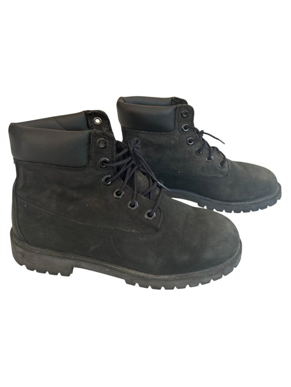 Timberland Boy's 5 Work Hiking Boots Black Suede Leather Durable Shoes Rugged